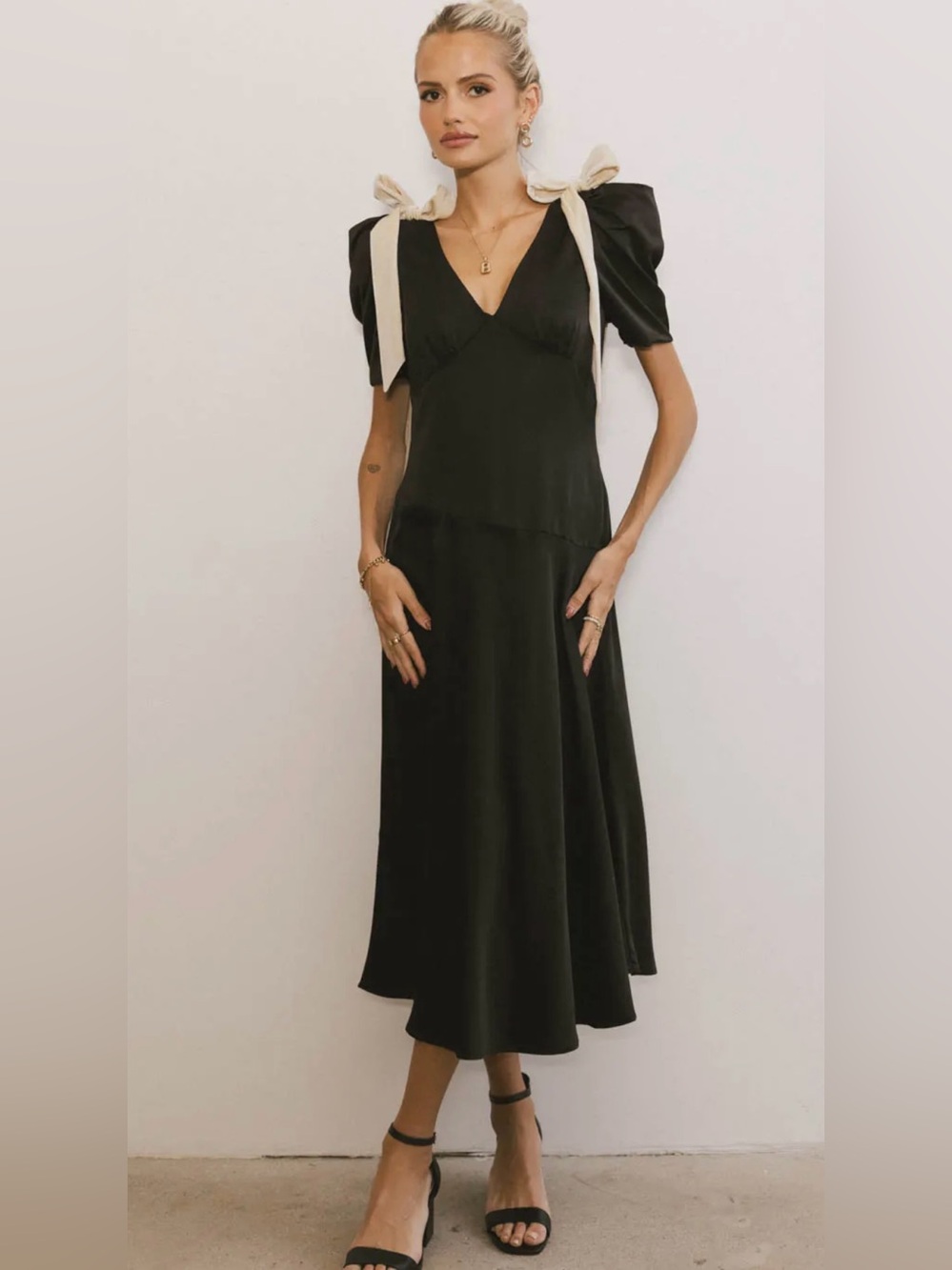 BOHME NWT Retail | Elegant Black Midi Dress with Contrast Tie Straps